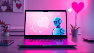 Engaging AI chat sex interactions with a vibrant chatbot interface on a modern laptop