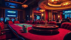 The vibrant casino scene depicts players engaging in poker at https://shbet.law/, showcasing the excitement of high-stakes gambling.