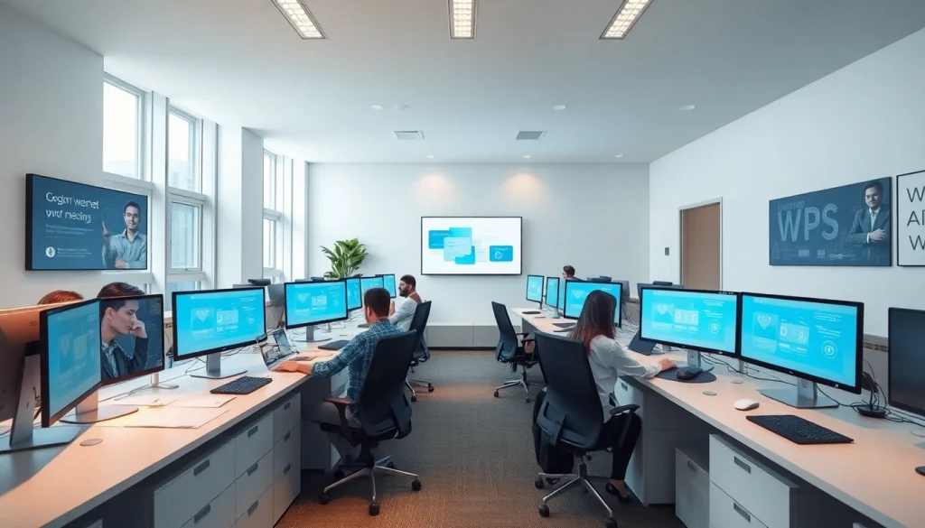 现代办公空间，展示 WPS 软件在提高生产力与协作中的应用。
