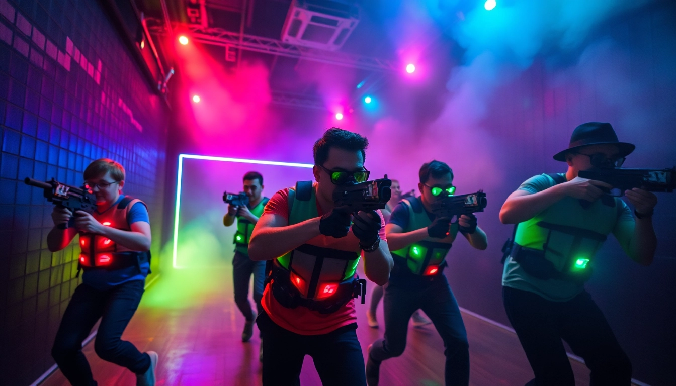 Experience an exciting game of laser tag in a vibrant, energetic arena filled with action.