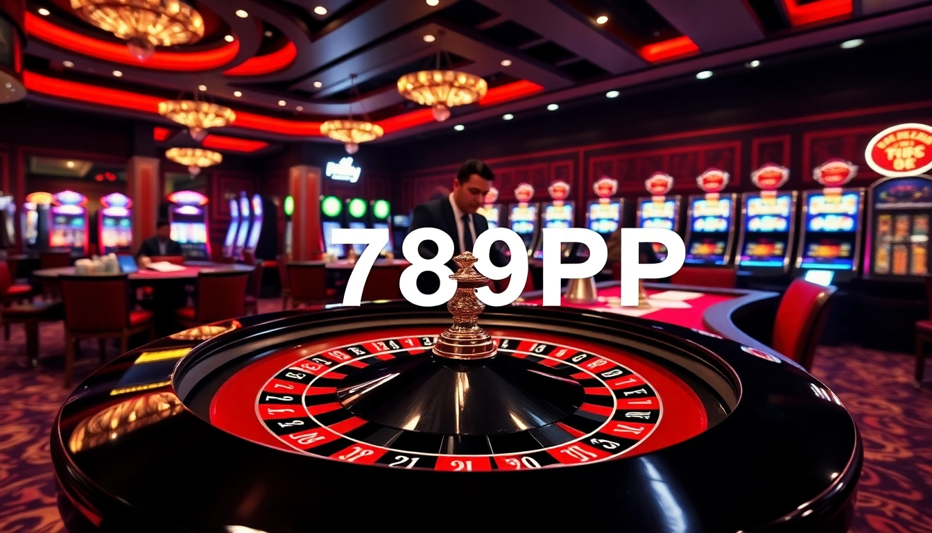 Engaging casino scene depicting the thrill of poker and roulette with 789PP highlights.