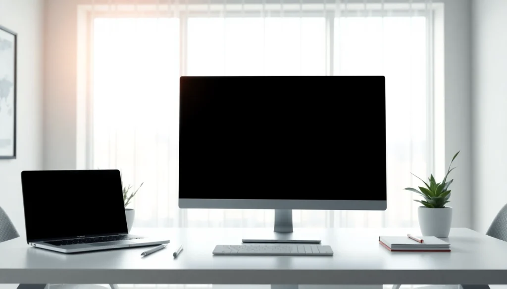Black screen display on a modern workspace monitor for improved focus and eye comfort.