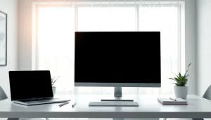 Black screen display on a modern workspace monitor for improved focus and eye comfort.