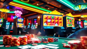 Exciting nổ hũ gameplay showcased in a vibrant casino atmosphere with colorful slot graphics.