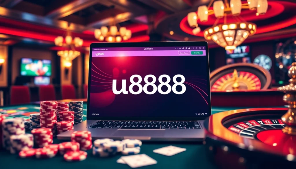Engaging in a thrilling game session on u888's online casino platform, surrounded by vibrant betting elements.