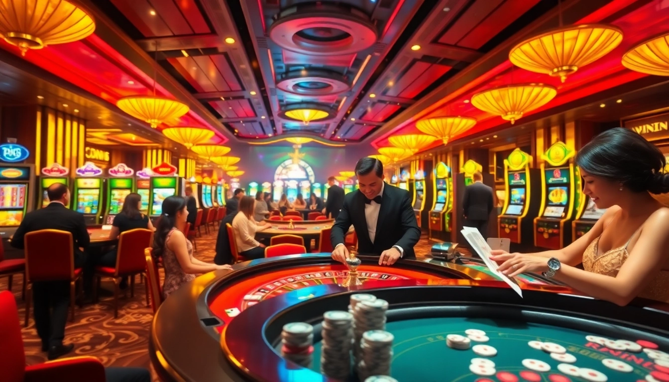 Players enjoying a thrilling roulette game at RR88 casino with vibrant atmosphere.