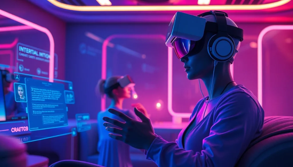 Engaging interaction with an AI sex bot in a futuristic setting, demonstrating immersive technology.