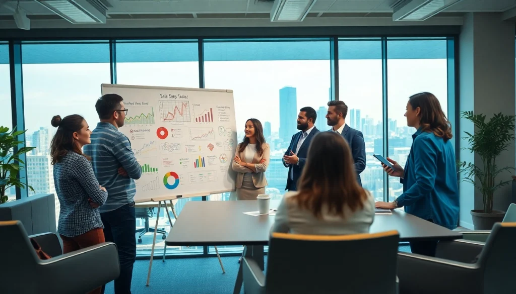 Engaged sales team working collaboratively on-demand sales talent in a bright office environment.