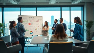 Engaged sales team working collaboratively on-demand sales talent in a bright office environment.