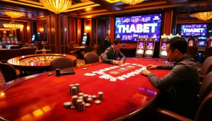Experience the excitement of high-stakes poker at THABET Casino with professional players.
