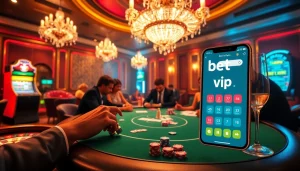 Người chơi thưởng thức trò chơi đầy kịch tính tại một casino sang trọng, tập trung vào ứng dụng Bet VIP cho các chiến lược cá cược thông minh.