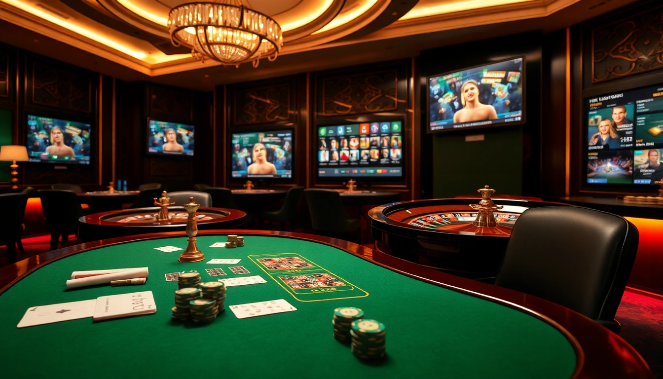 Experience the excitement of nhà cái 789club with a luxurious casino scene featuring poker tables, roulette wheels, and players engaged in high-stakes gambling.