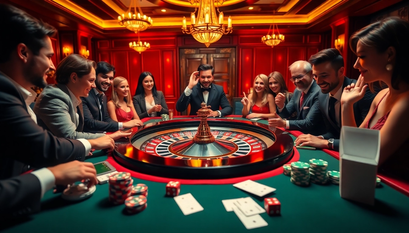 Vivez l'excitation du meilleure casino en ligne à une élégante table de roulette remplie de joueurs enthousiastes.