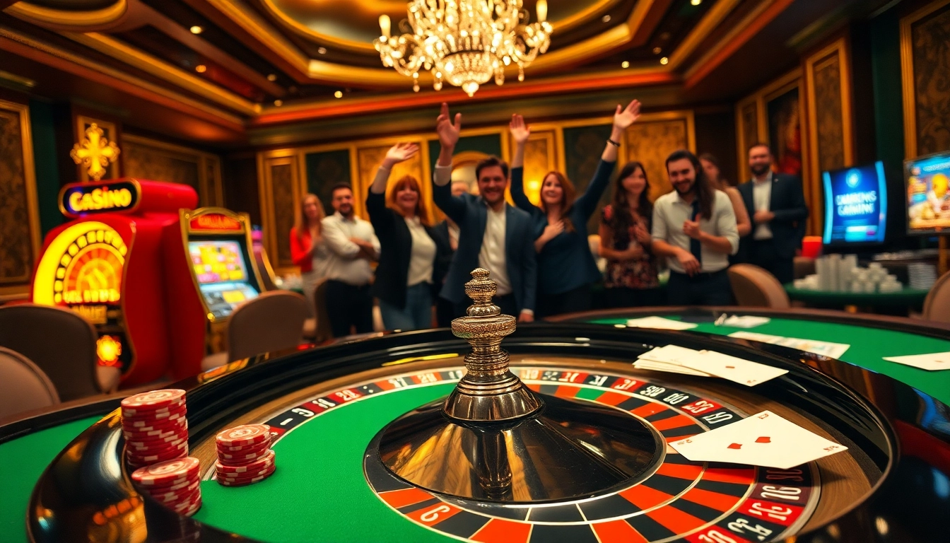 Vivez l'excitation du meilleure casino en ligne à une table de roulette luxueuse, entourée de jetons et de cartes vibrants.