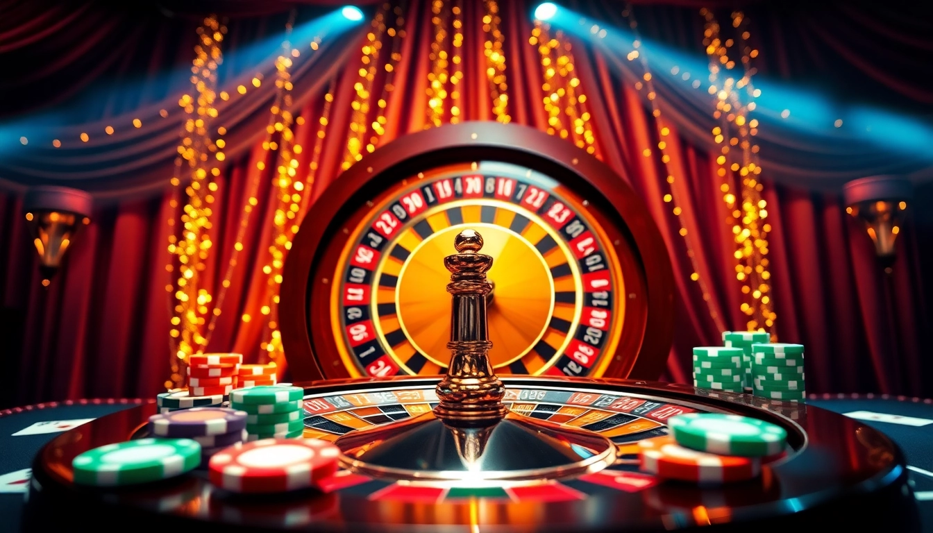Neue casino bonus ohne einzahlung mit einem Roulette-Rad und bunten Spielchips.