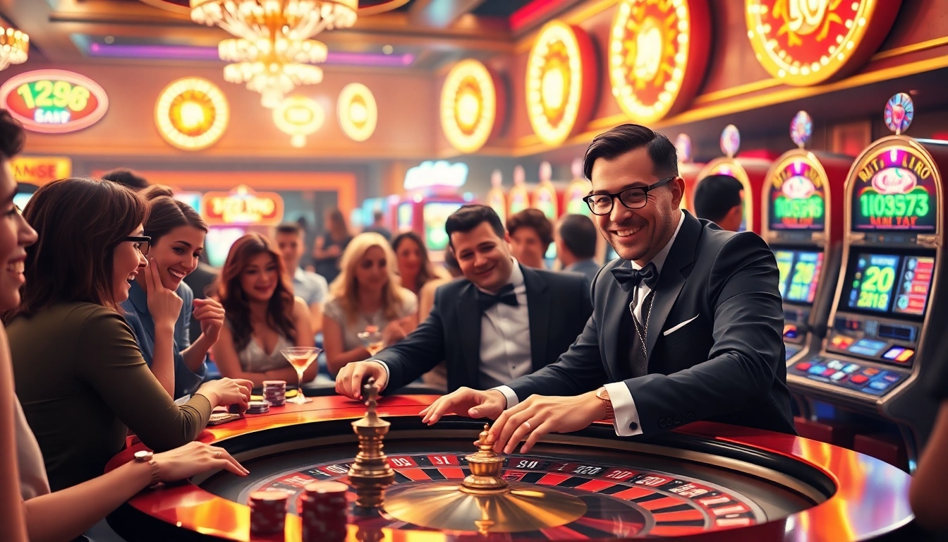 Permainan Slot77 menarik di kasino dengan suasana ramai dan croupier yang ceria.