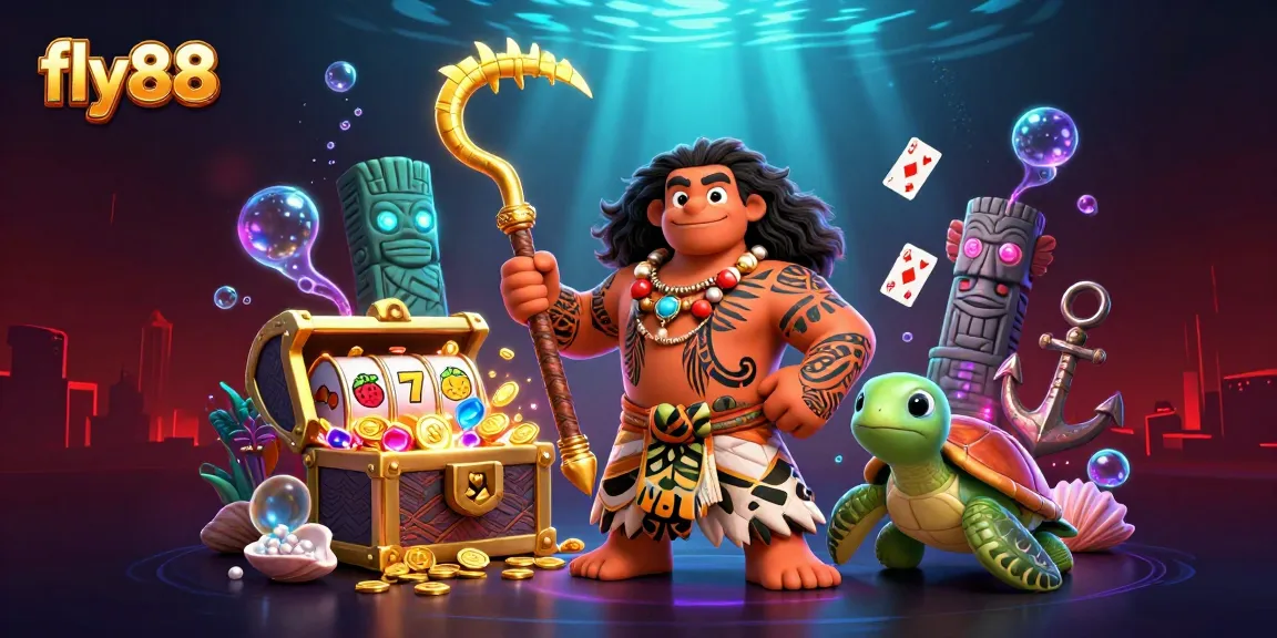 fly88 engages players with vibrant cartoon scenes featuring slots and underwater treasures.