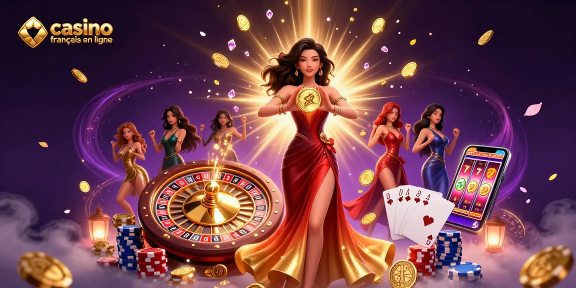 Découvrez une action vibrante au casino francais en ligne avec une illustration époustouflante présentant des jeux et de la fortune.