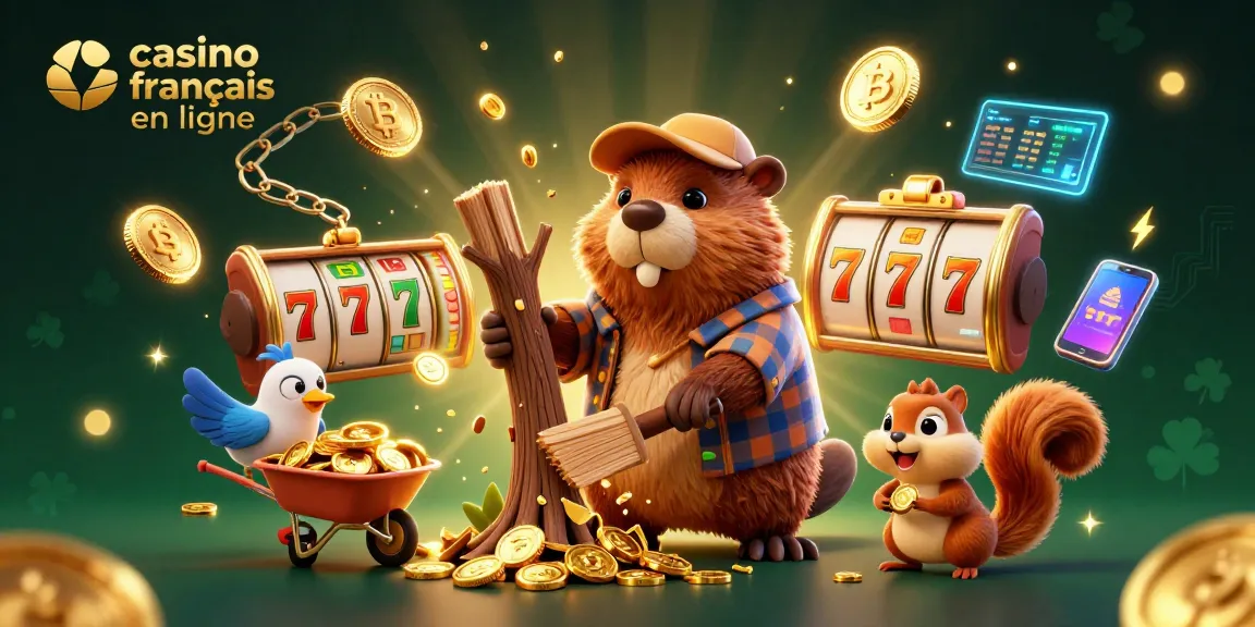 Vivez l'excitation des casinos français en ligne avec une scène animée de personnages célébrant des gains en pièces d'or.