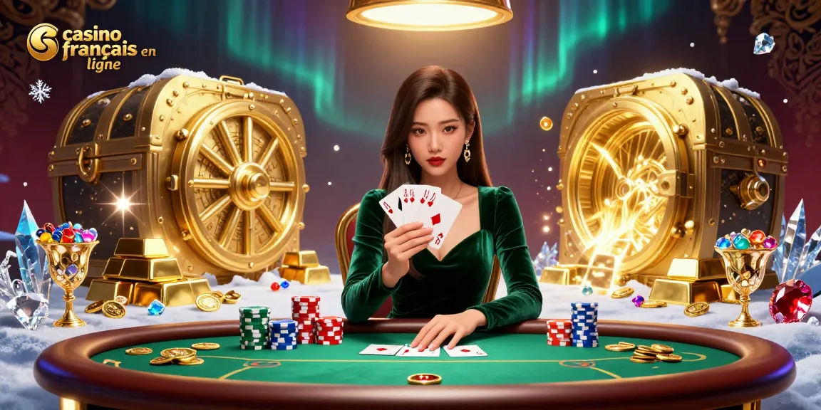 Vivez l'excitation du casino francais en ligne avec cette scène vibrante de poker mettant en vedette un joueur concentré.
