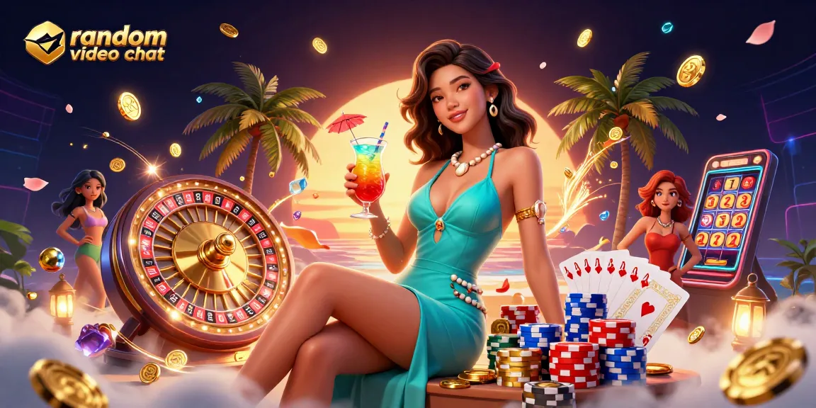 Engage in random video chat while enjoying a vivid tropical casino scenery.