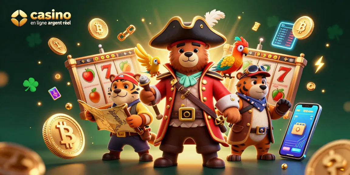 Vivez l'excitation avec un casino en ligne argent réel mettant en vedette des rouleaux de machines à sous et un logo de ours pirate cartoon
