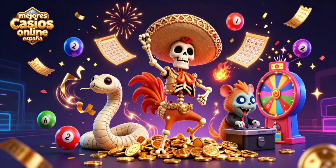 Los mejores casinos online España celebran con coloridos elementos de juego y diversión.