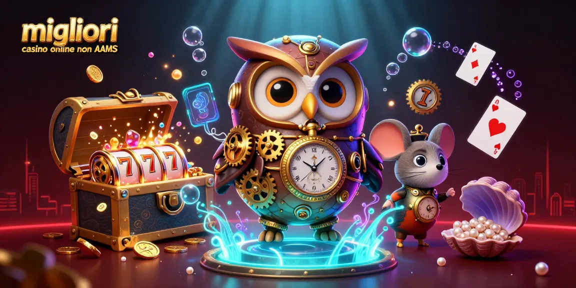 Migliori casino online non AAMS presentati in un'illustrazione vibrante in 3D con elementi dinamici del casinò.