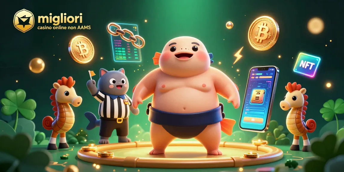 Migliori casino online non AAMS featuring lively underwater scene with a puffed-up fugu, catfish referee, and gaming elements.