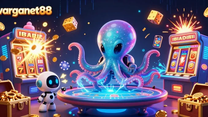 warganet88 offers an engaging online experience with vibrant slot machines and animated alien characters.