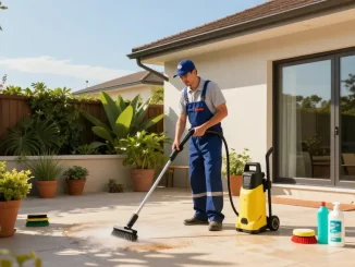 Professionelle Terrassenreinigung Dortmund mit Hochdruckreiniger und umweltfreundlichen Reinigungsmitteln