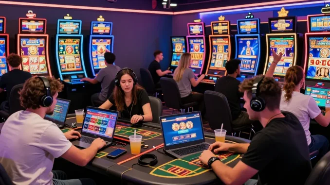 Engaged players exploring non UK casino sites with vibrant gaming atmosphere and diverse game options