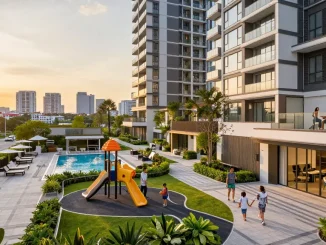 Tanjong Rhu Residences showcasing luxury living with family enjoying amenities in a vibrant community setting.