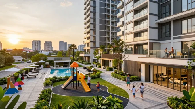 Tanjong Rhu Residences showcasing luxury living with family enjoying amenities in a vibrant community setting.