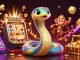 Experience the excitement of shbet with a vibrant scene of a jackpot explosion, rainbow serpent, and glowing treasures.